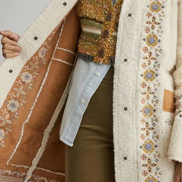 Maeve Embroidered Sherpa Coat - Picture 3 of 9